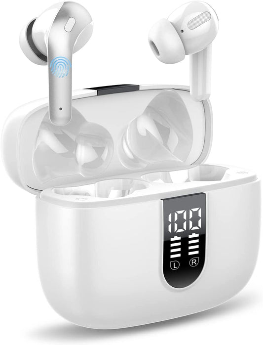 Casti Wireless SuperSound IdealStore Fara Fir, Bluetooth 5.2, Autonomie 60h, Control prin Atingere, Afisare digitala Dual LED, Asociere Automata, Microfon incorporat, Baterie 470 mAh, White Edition Headphone