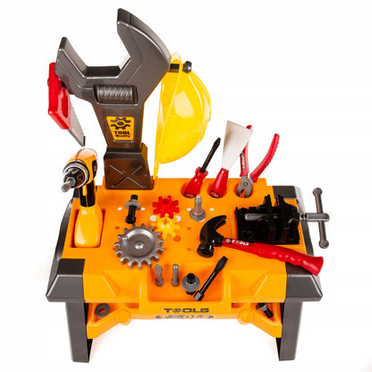 Banc de lucru interactiv idealSTORE Little Engineer, Dimensiuni 70 x 50 x 30 cm, Include instrumentele necesare fiecarui mic mecanic, Stimuleaza imaginatia si modeleaza abilitatile motorii