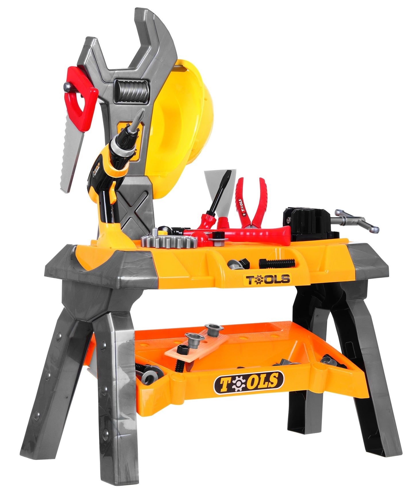 Banc de lucru interactiv idealSTORE Little Engineer, Dimensiuni 70 x 50 x 30 cm, Include instrumentele necesare fiecarui mic mecanic, Stimuleaza imaginatia si modeleaza abilitatile motorii