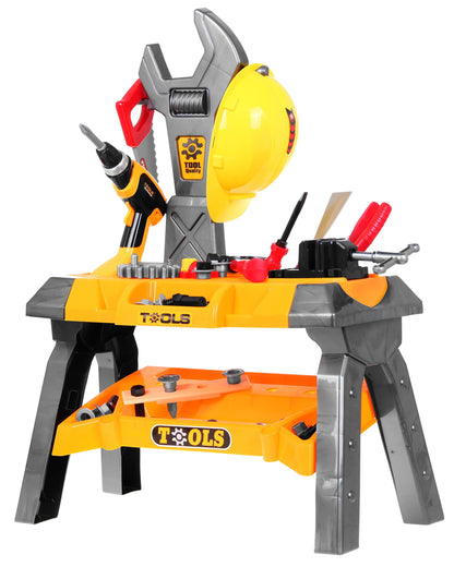 Banc de lucru interactiv idealSTORE Little Engineer, Dimensiuni 70 x 50 x 30 cm, Include instrumentele necesare fiecarui mic mecanic, Stimuleaza imaginatia si modeleaza abilitatile motorii