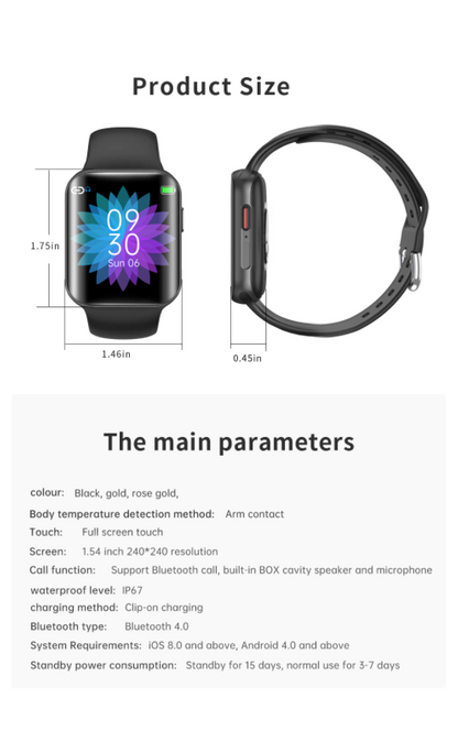 Smartwatch NEW ProDetail T68 idealStore, Ecran Curbat 1.54 inch, Rezistent la Apa, Compatibil iOS si Android, Apel Vocal, Ritm Cardiac, Monitorizarea Somnului, Pedometru, Sport, Momento Negru