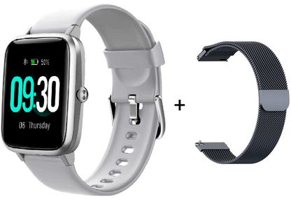 Ceas SmartWatch si Bratara Fitness IdealSTORE Tiger 70, Bratari de silicon si metal, Display de 1.45 inci, Design placut potrivit oricaror ocazii, Numeroase functii ce masoara pulsul si perioadele de sedentarism dar si timpul petrecut activ, Gri