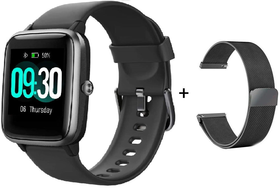 Ceas SmartWatch si Bratara Fitness IdealSTORE Tiger 70, Bratari de silicon si metal, Display de 1.45 inci, Design placut potrivit oricaror ocazii, Numeroase functii ce masoara pulsul si perioadele de sedentarism dar si timpul petrecut activ, Negru