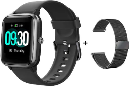 Ceas SmartWatch si Bratara Fitness IdealSTORE Tiger 70, Bratari de silicon si metal, Display de 1.45 inci, Design placut potrivit oricaror ocazii, Numeroase functii ce masoara pulsul si perioadele de sedentarism dar si timpul petrecut activ, Negru