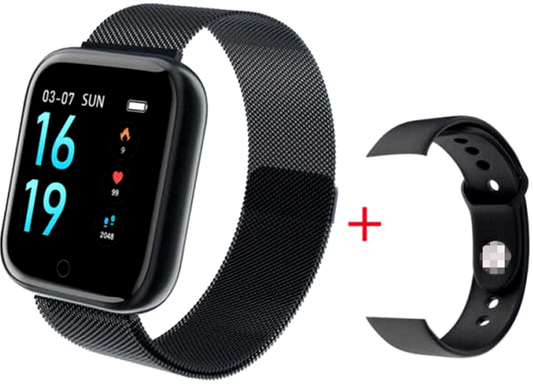 Ceas SmartWatch si Bratara Fitness IdealSTORE Tiger 70, Bratari de silicon si metal, Display de 1.45 inci, Design placut potrivit oricaror ocazii, Numeroase functii ce masoara pulsul si perioadele de sedentarism dar si timpul petrecut activ, Negru