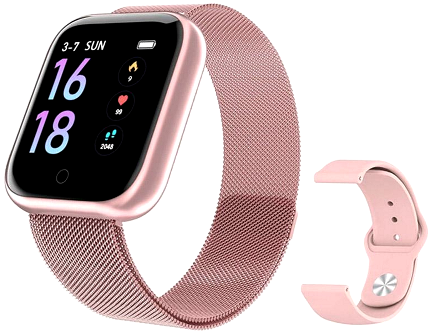 Ceas SmartWatch si Bratara Fitness CRISTAL TIME 80 Fashion, Display IPS color TFT de 1.3 inch, Masurarea ritmului cardiac, Monitorizarea somnului, Muzica si Fotografii, Apeluri si memento-ul de mesaje, Design unic alaturi de bratara silicon roz