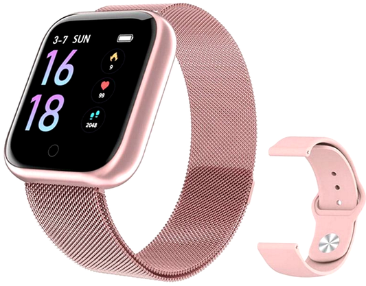 Ceas SmartWatch si Bratara Fitness CRISTAL TIME 80 Fashion, Display IPS color TFT de 1.3 inch, Masurarea ritmului cardiac, Monitorizarea somnului, Muzica si Fotografii, Apeluri si memento-ul de mesaje, Design unic alaturi de bratara silicon roz