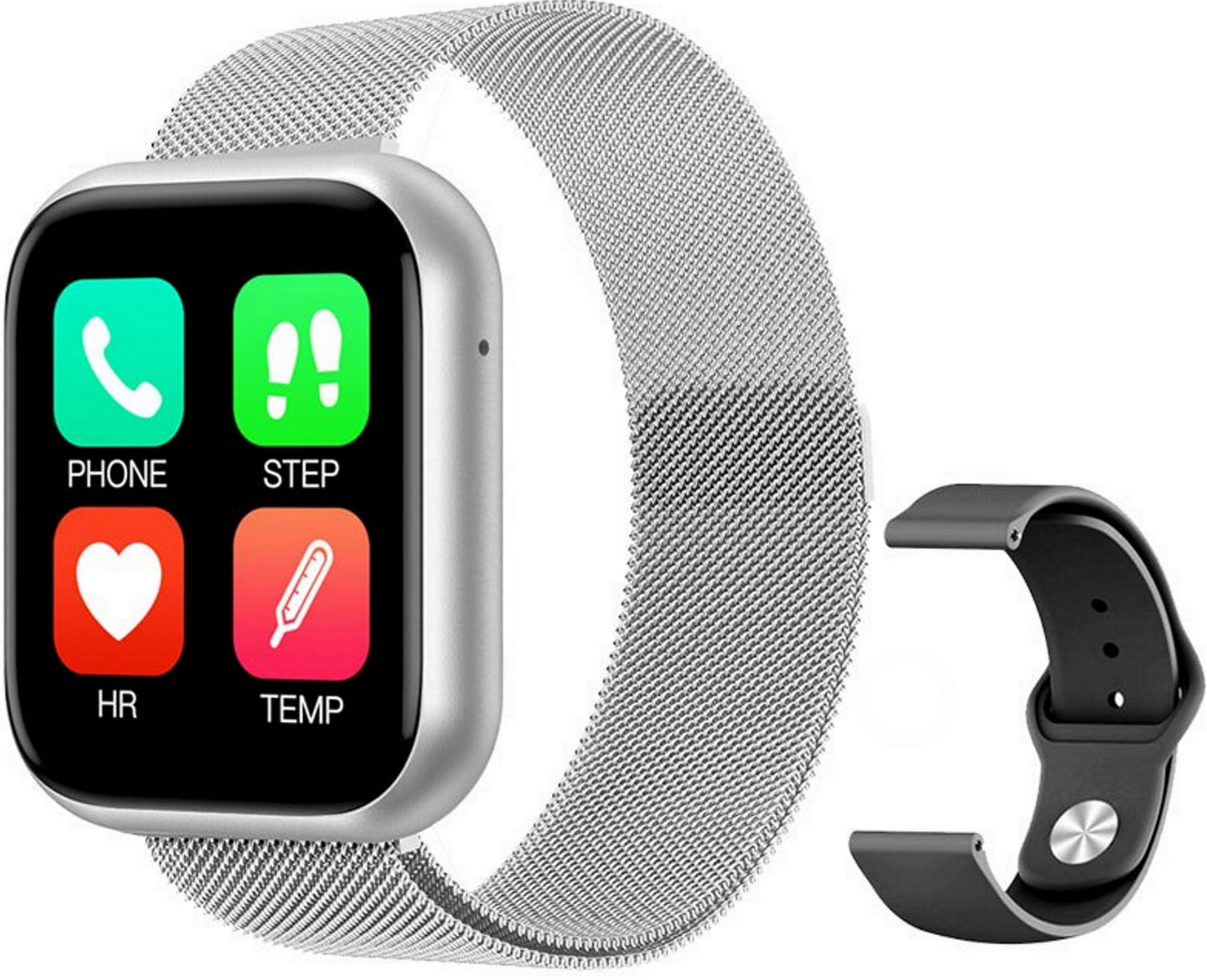 Ceas SmartWatch si Bratara Fitness CRISTAL Time80 Fashion Silver, Display IPS color TFT de 1.3 inch, Masurarea ritmului cardiac, Monitorizarea somnului, Muzica si Fotografii, Apeluri si memento-ul de mesaje, Design unic alaturi de bratara silicon