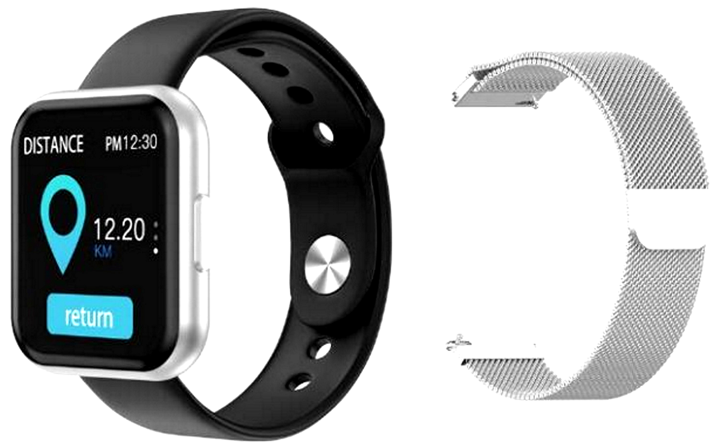 Ceas SmartWatch si Bratara Fitness IdealSTORE TITAN 88, Bratara Metalica Magnetica, Monitorizare ritm cardiac, Tensiune arteriala, Bluetooth, Notificari Apeluri, Facebook, Sms, Rezistent la apa IP 67, Ecran 1.30, + Bratara de Silicon, SILVER