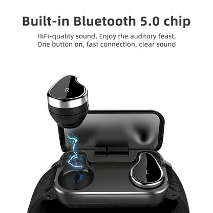 Bratara Fitness 2in1 Smart Time 89 cu Casti Bluetooth, Versiune Bluetooth 5.0, Monitorizare Ritm Cardiac, Tensiometru, Pedometru, Calorii, Distanta Parcursa, Monitorizare Somn, Sedentarism, Bratara Silicon Neagra, Culoare Negru