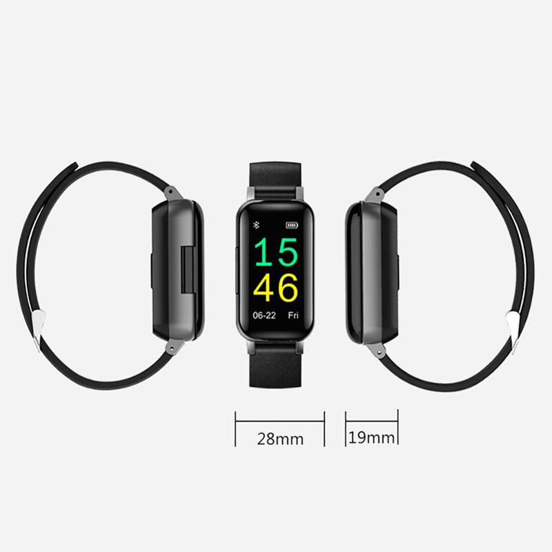 Bratara Fitness 2in1 Smart Time 89 cu Casti Bluetooth, Versiune Bluetooth 5.0, Monitorizare Ritm Cardiac, Tensiometru, Pedometru, Calorii, Distanta Parcursa, Monitorizare Somn, Sedentarism, Bratara Silicon Neagra, Culoare Negru