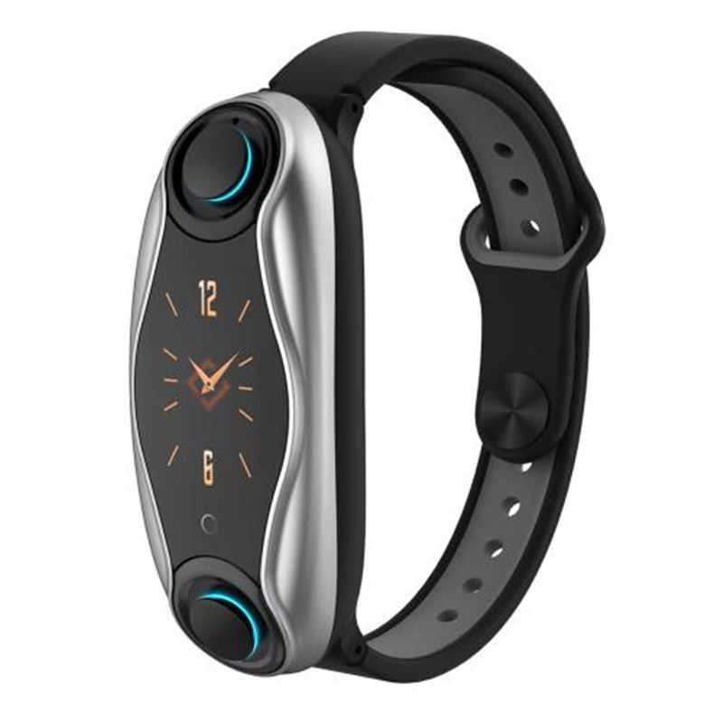 Bratara Fitness Inteligenta idealStore GoFitness, cu Casti Bluetooth, Pedometru, Monitorizare ritm cardiac, Tensiune Arteriala, Calorii, Pasi, Monitor de somn, Raspuns la apel, Incarcare Wireless, IP67, Negru Gri