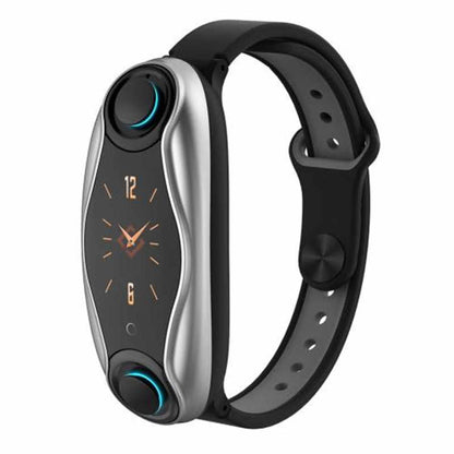 Bratara Fitness Inteligenta idealStore GoFitness, cu Casti Bluetooth, Pedometru, Monitorizare ritm cardiac, Tensiune Arteriala, Calorii, Pasi, Monitor de somn, Raspuns la apel, Incarcare Wireless, IP67, Negru Gri
