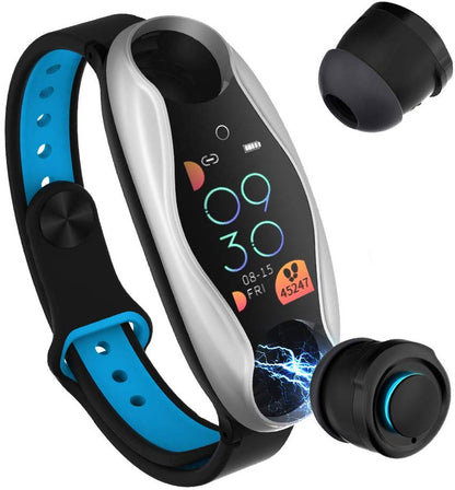 Bratara Fitness Inteligenta idealStore GoFitness, cu Casti Bluetooth, Pedometru, Monitorizare ritm cardiac, Tensiune Arteriala, Calorii, Pasi, Monitor de somn, Raspuns la apel, Incarcare Wireless, IP67, Negru Gri