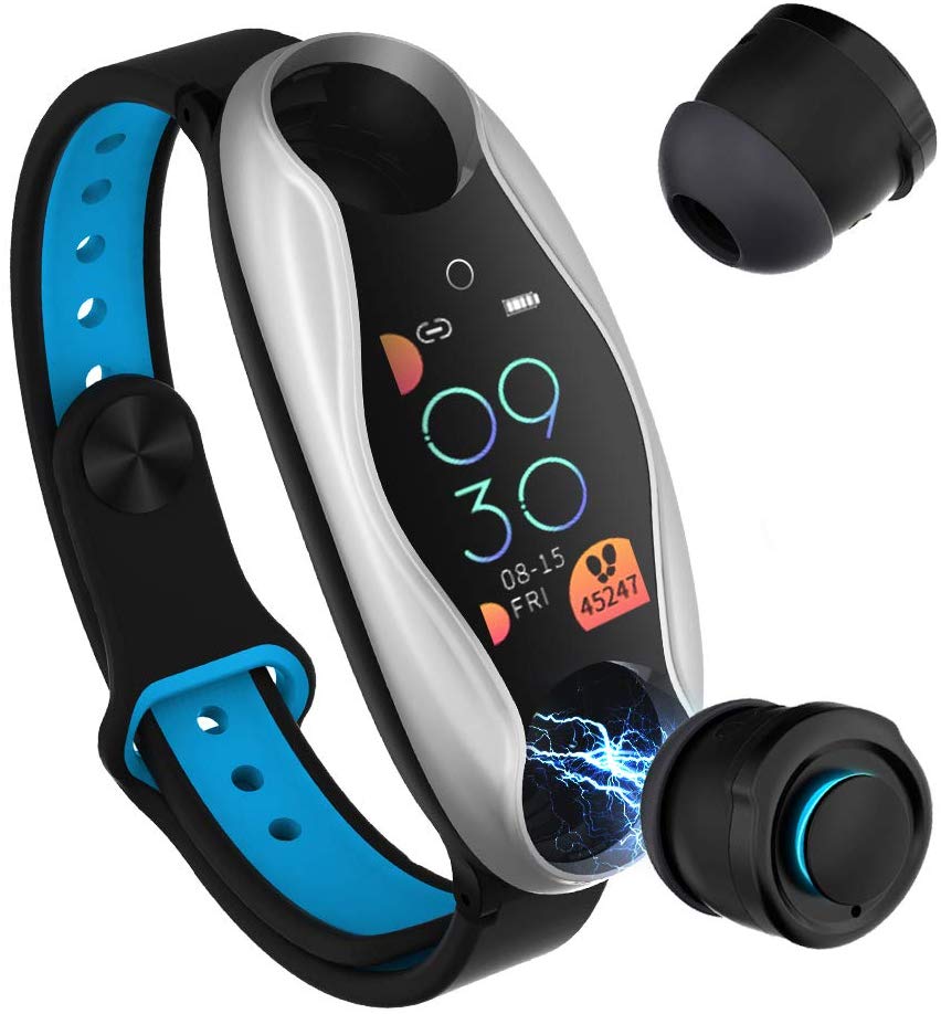 Bratara Fitness Inteligenta idealStore GoFitness, cu Casti Bluetooth, Pedometru, Monitorizare ritm cardiac, Tensiune Arteriala, Calorii, Pasi, Monitor de somn, Raspuns la apel, Incarcare Wireless, IP67