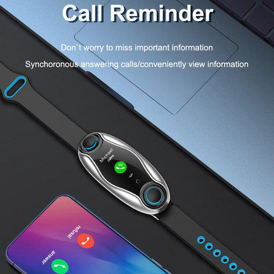 Bratara Fitness Inteligenta idealStore GoFitness, cu Casti Bluetooth, Pedometru, Monitorizare ritm cardiac, Tensiune Arteriala, Calorii, Pasi, Monitor de somn, Raspuns la apel, Incarcare Wireless, IP67