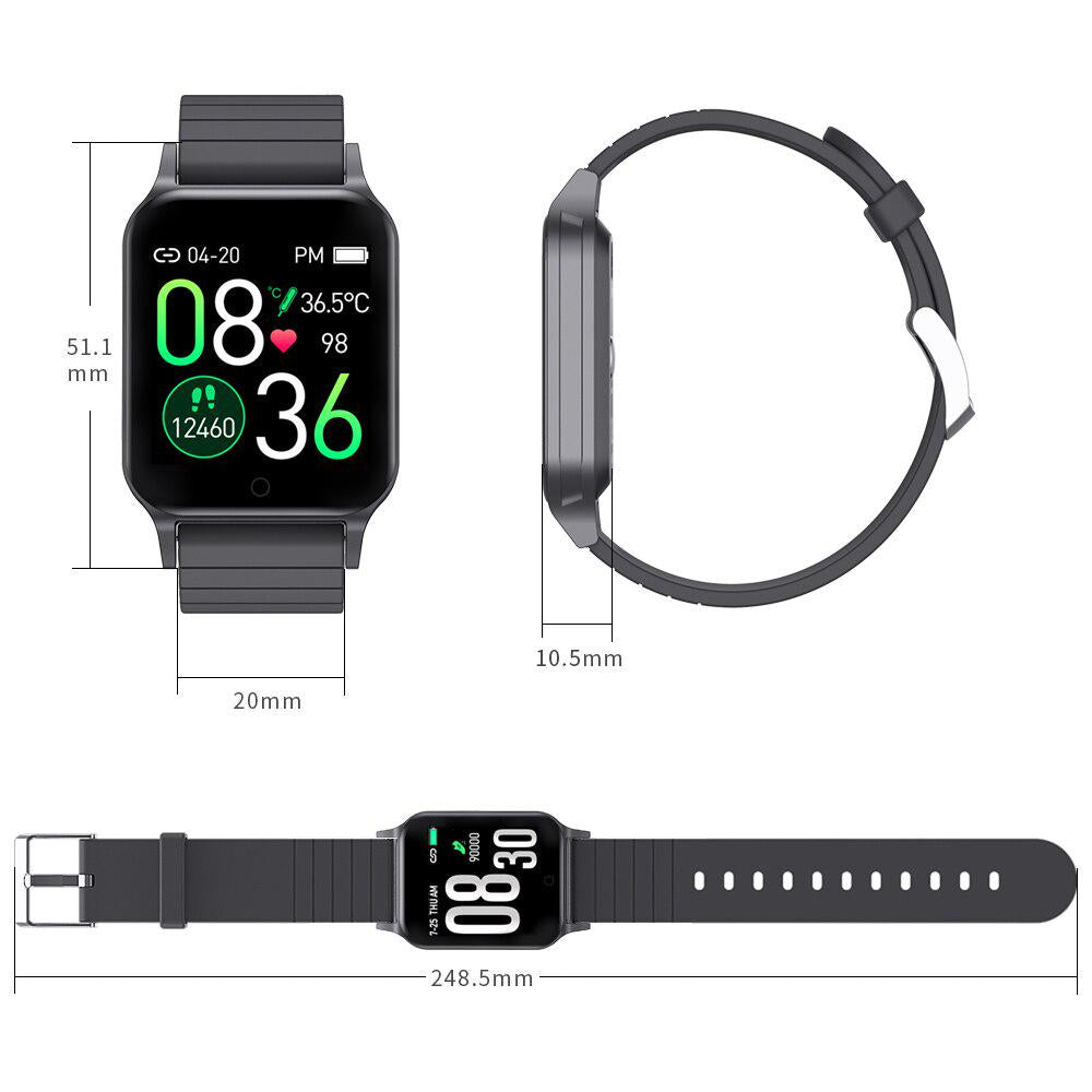 Ceas SmartWatch idealStore NEW SmarT 96, Monitorizare a Sanatatii - Masurare Ritm Cardiac, Tensiune, Memento, Masurare Temperatura Corporala, Monitorizare Oxigen, Modul Multi-Sport, IP67, Negru