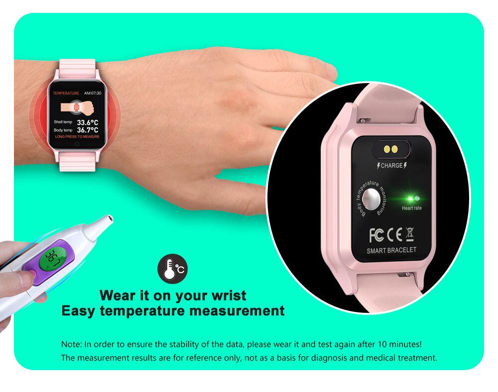 Ceas SmartWatch idealStore SmarTemp Vision 96, Functii de monitorizare a Sanatatii - masurare ritm cardiac, tensiune, Memento, masurare Temperatura corporala, Monitorizare Oxigen, Modul Multi-Sport, IP67, Roz