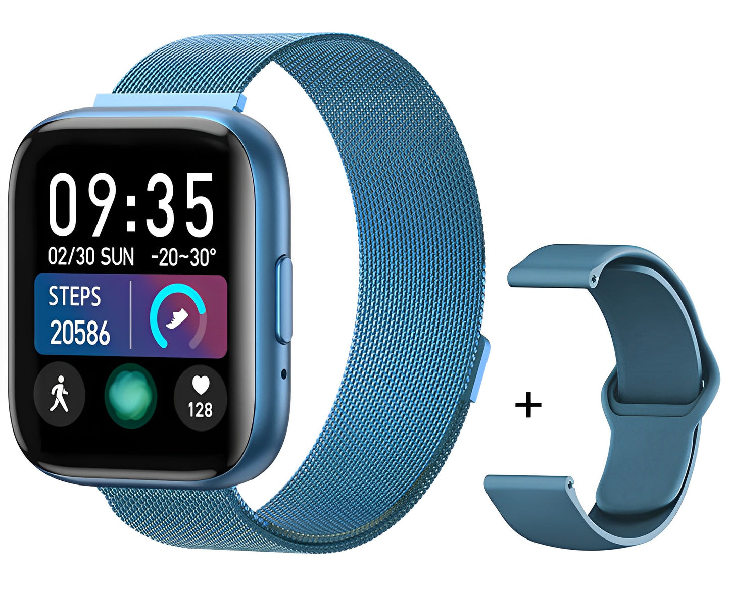 Ceas Smartwatch TimeS Collection IdealStore, Ecran Tactil 1.55 inch, Preluare Apeluri Bluetooth, Notificari Mesaje si Retele Sociale, Monitorizare Somn, Tensiune arteriala, Multi-Sport, Android-IOS, Blue Edition, Include 2 bratari