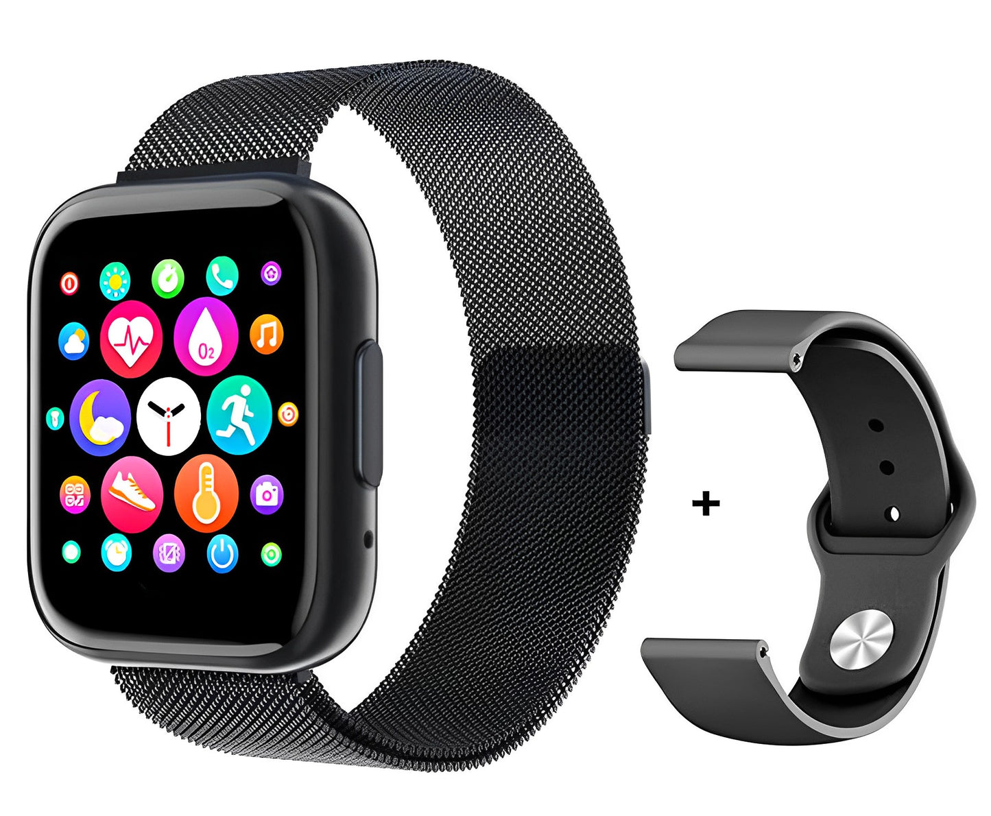 Ceas Smartwatch TimeS Collection IdealStore, Ecran Tactil 1.55 inch, Preluare Apeluri Bluetooth, Notificari Mesaje si Retele Sociale, Monitorizare Somn, Tensiune arteriala, Multi-Sport, Android-IOS, Black Edition, Include 2 bratari