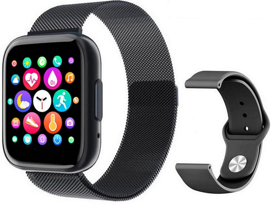 Ceas SmartWatch T99 NewGeneration idealStore, Black, 2 Bratari, Display 1.55 inch HD, Cadran Personalizat, Waterproof, Bluetooth Call, Sedentary Reminder, Notificari whatsapp, facebook, Monitorizare Stare de Sanatate, Oximetru, Pedometru