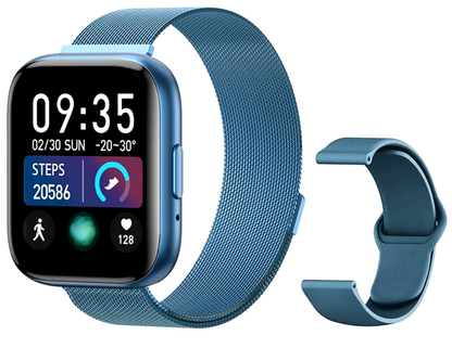 Ceas SmartWatch T99 NewGeneration idealStore, Blue, 2 Bratari, Display 1.55 inch HD, Cadran Personalizat, Waterproof, Bluetooth Call, Sedentary Reminder, Notificari whatsapp, facebook, Monitorizare Stare de Sanatate, Oximetru, Pedometru