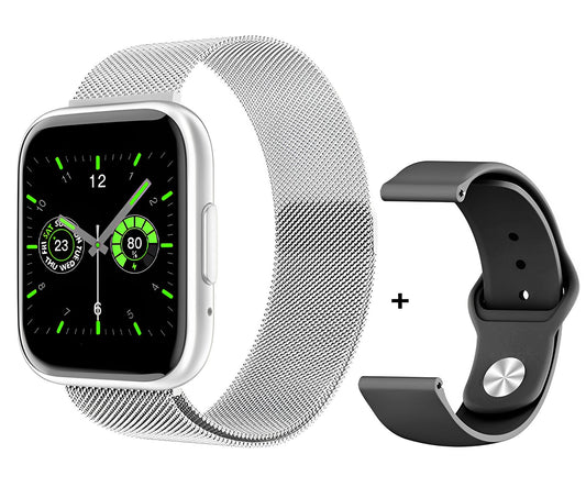 Ceas Smartwatch TimeS Collection IdealStore, Ecran Tactil 1.55 inch, Preluare Apeluri Bluetooth, Notificari Mesaje si Retele Sociale, Monitorizare Somn, Tensiune arteriala, Multi-Sport, Android-IOS, Silver Edition, Include 2 bratari