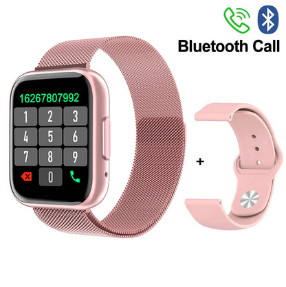 Ceas SmartWatch T99 NewGeneration idealStore, Pink, 2 Bratari, Display 1.55 inch HD, Cadran Personalizat, Waterproof, Bluetooth Call Smart, Sedentary Reminder, Smart Momento, Monitorizare Stare de Sanatate, Oximetru, Pedometru