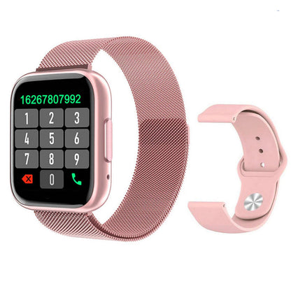 Ceas Smartwatch TimeS Collection IdealStore, Ecran Tactil 1.55 inch, Preluare Apeluri Bluetooth, Notificari Mesaje si Retele Sociale, Monitorizare Somn, Tensiune arteriala, Multi-Sport, Android-IOS, Pink Edition, Include 2 bratari