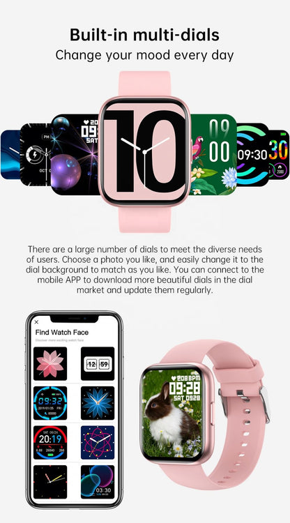 Ceas Smartwatch TimeS Collection IdealStore, Ecran Tactil 1.55 inch, Preluare Apeluri Bluetooth, Notificari Mesaje si Retele Sociale, Monitorizare Somn, Tensiune arteriala, Multi-Sport, Android-IOS, Pink Edition, Include 2 bratari