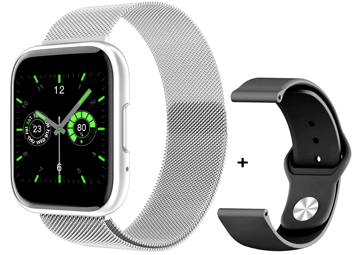 Ceas SmartWatch T99 NewGeneration idealStore, Silver, 2 Bratari, Display 1.55 inch HD, Cadran Personalizat, Waterproof, Bluetooth Call, Sedentary Reminder, Notificari whatsapp, facebook, Monitorizare Stare de Sanatate, Oximetru, Pedometru