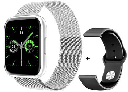 Ceas SmartWatch T99 NewGeneration idealStore, Silver, 2 Bratari, Display 1.55 inch HD, Cadran Personalizat, Waterproof, Bluetooth Call, Sedentary Reminder, Notificari whatsapp, facebook, Monitorizare Stare de Sanatate, Oximetru, Pedometru