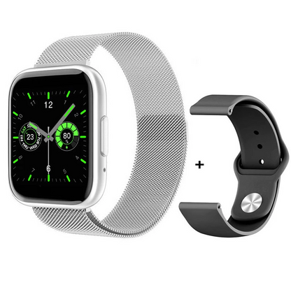 Ceas SmartWatch T99 NewGeneration idealStore, Silver, 2 Bratari, Display 1.55 inch HD, Cadran Personalizat, Waterproof, Bluetooth Call, Sedentary Reminder, Notificari whatsapp, facebook, Monitorizare Stare de Sanatate, Oximetru, Pedometru