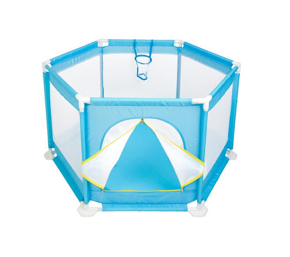 Tarc de joaca pentru copii idealSTORE Rainbow Place Ball, Dimensiuni 146 x 73 x 64 cm, Accesorizat cu cos de baschet + 100 bile multicolore, Spatiu sigur fara margini ascutite, Design Pliabil