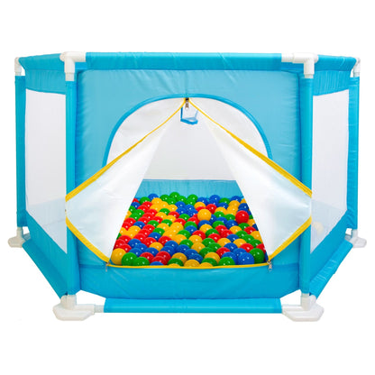 Tarc de joaca pentru copii idealSTORE, Blue Junior Ballroom, Dimensiuni 146 x 73 x 64 cm, Pliabil, Sporeste dezvoltarea psihomotrie la copii