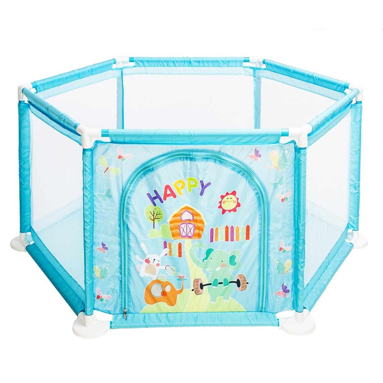 Tarc de joaca pentru copii idealSTORE, Blue Junior Ballroom, Dimensiuni 146 x 73 x 64 cm, Pliabil, Sporeste dezvoltarea psihomotrie la copii