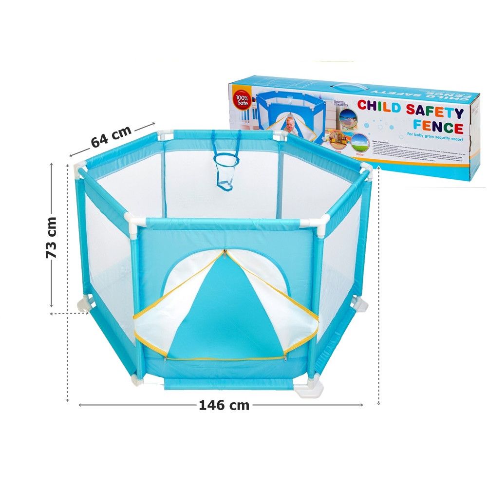 Tarc de joaca pentru copii idealSTORE, Blue Junior Ballroom, Dimensiuni 146 x 73 x 64 cm, Pliabil, Sporeste dezvoltarea psihomotrie la copii