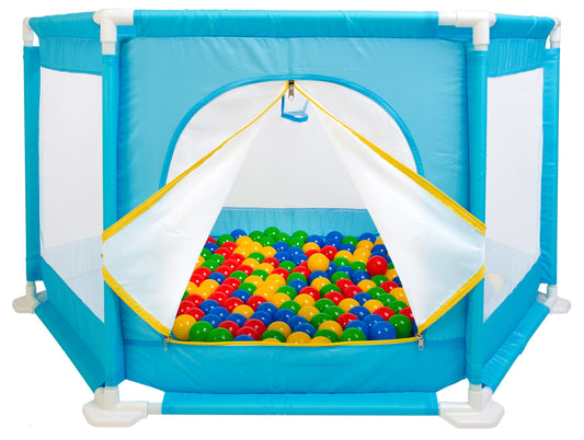 Tarc de joaca pentru copii idealSTORE, Blue Junior Ballroom, Dimensiuni 146 x 73 x 64 cm, Pliabil, Sporeste dezvoltarea psihomotrie la copii