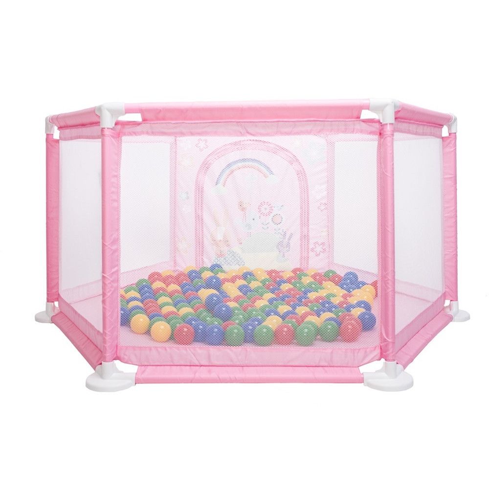 Tarc de joaca pentru copii idealSTORE, Pink Junior Ballroom, Dimensiuni 146 x 73 x 64 cm, Pliabil, Sporeste dezvoltarea psihomotrie la copii