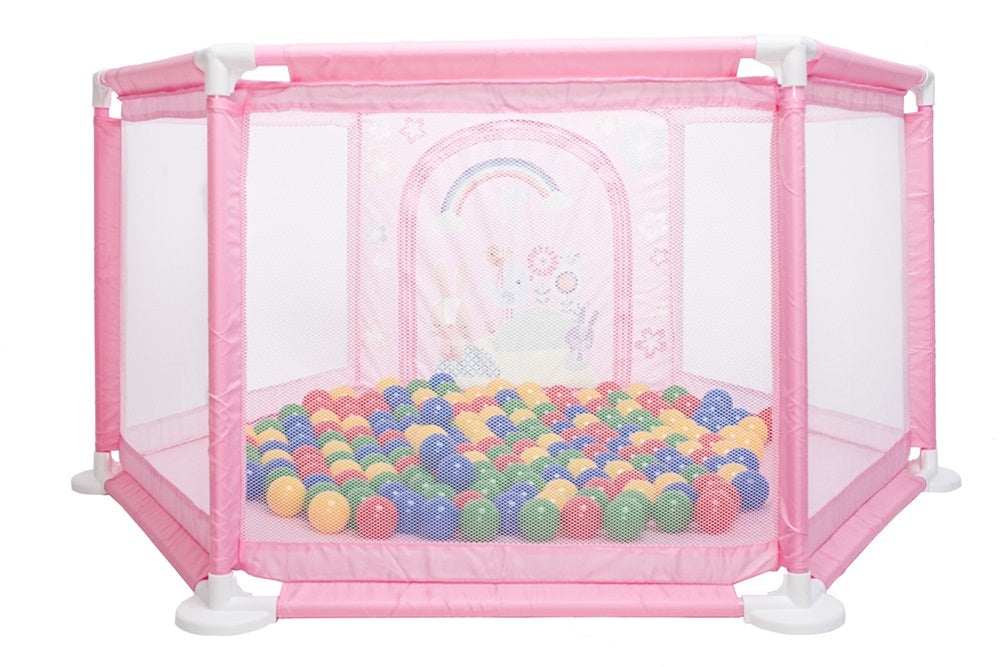 Tarc de joaca pentru copii idealSTORE, Pink Junior Ballroom, Dimensiuni 146 x 73 x 64 cm, Pliabil, Sporeste dezvoltarea psihomotrie la copii