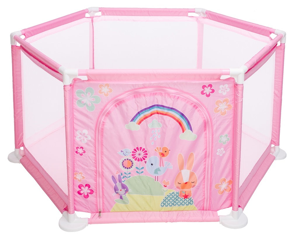 Tarc de joaca pentru copii idealSTORE, Pink Junior Ballroom, Dimensiuni 146 x 73 x 64 cm, Pliabil, Sporeste dezvoltarea psihomotrie la copii