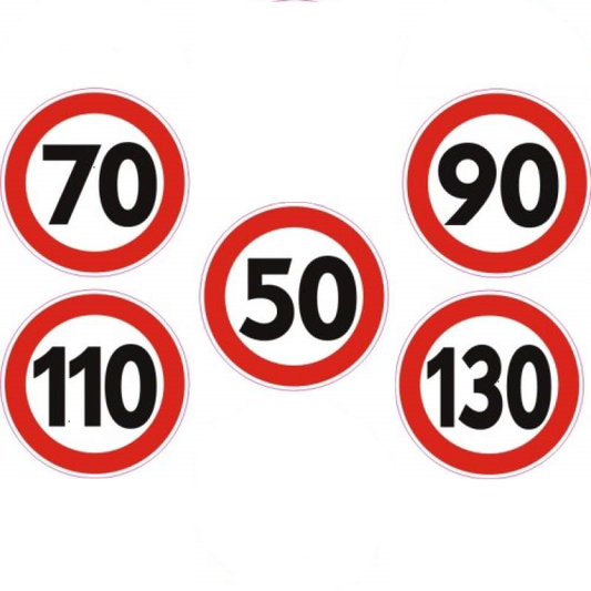 Set Abtibilduri IdealSTORE pentru limitare de viteza reflectorizante 50 km/h, 70 km/h, 90 km/h, 110 km/h, 130 km/h, diametru de 11,5 cm
