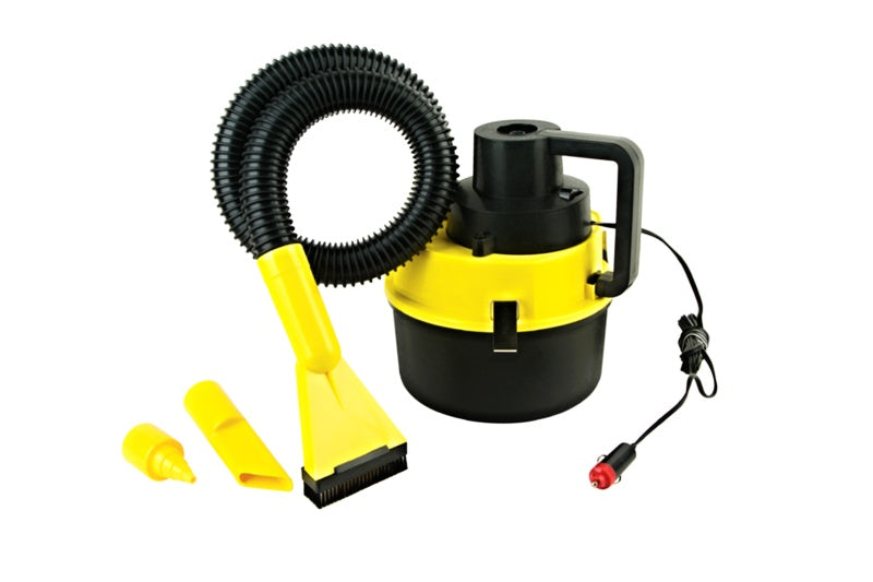 Aspirator auto uscat si umed IdealSTORE, 12V, Model fara sac de colectare, Aspira particulele umede cat si cele uscat, putere maxima motor de 90W, Dimensiuni de 25x18cm