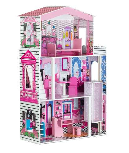 Casuta de papusi din lemn cu lift idealSTORE FLORIDA BEACH RESIDENCE, Dimensiuni 116 x 30 x 75 cm, Constructie cu 3 etaje, 4 camere si 10 piese de mobilier, O resedinta ce creeaza un basm unic