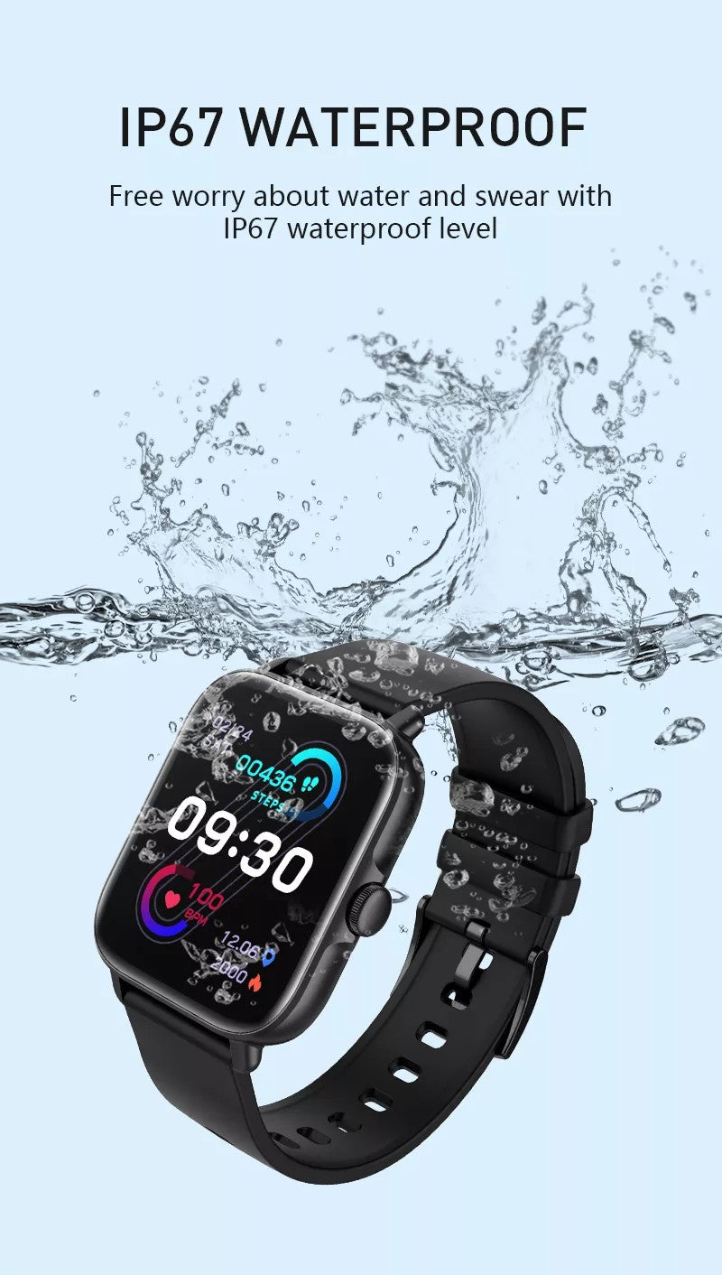 Smartwatch Techno BLACK IdealStore Full HD, Ecran de 1,7 Inch cu rezolutie 280x280, Monitorizare tensiune arteriala si frecventa cardiaca, Rezistent la apa IP67, Preluare apeluri Bluetooth, Mod multi-sport, Sistem de operare Android sau IOS