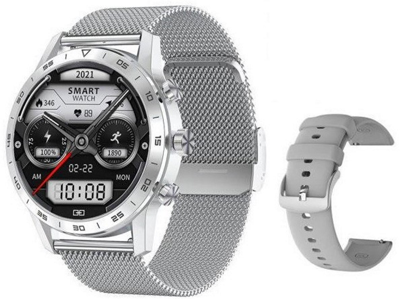 Ceas Smartwatch Teko idealStore, Ecran IPS HD 1.39 inch, Apel bluetooth 5.0, Difuzor, Microfon, Monitor Ritm Cardiac, EKG, Somn, IP68, Multi Sport, Notificari, Vibratii, Personalizare Ecran, Argintiu