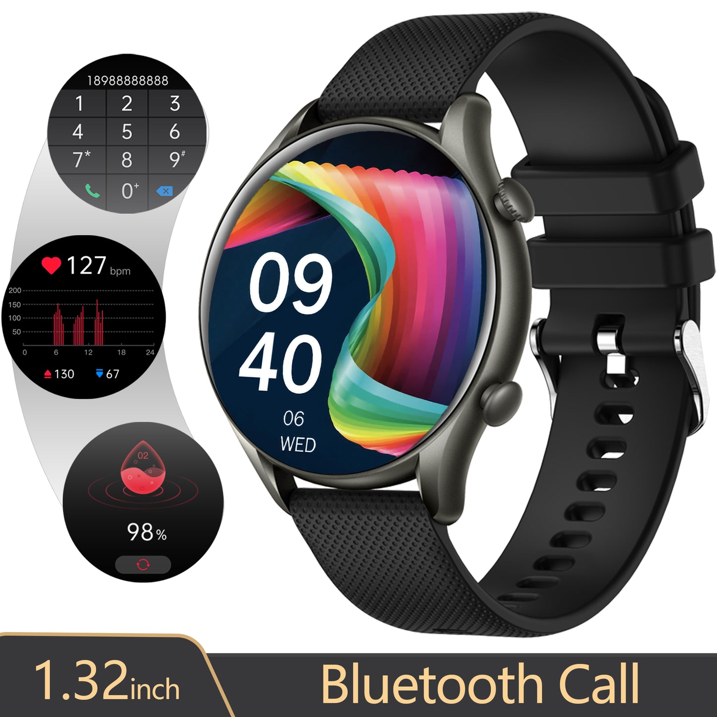 Ceas SmartWatch Tirana Fashion idealSTORE, Ecran IPS Full Touch Display, Bluetooth, Monitorizare Ritm Cardiac, Tensiunii Arteriale, Saturatia Sangelui, Somn, Vreme, Multi-Sport, Notificari Apeluri, SMS, Social Media, IP67, Long Battery, Black Edition