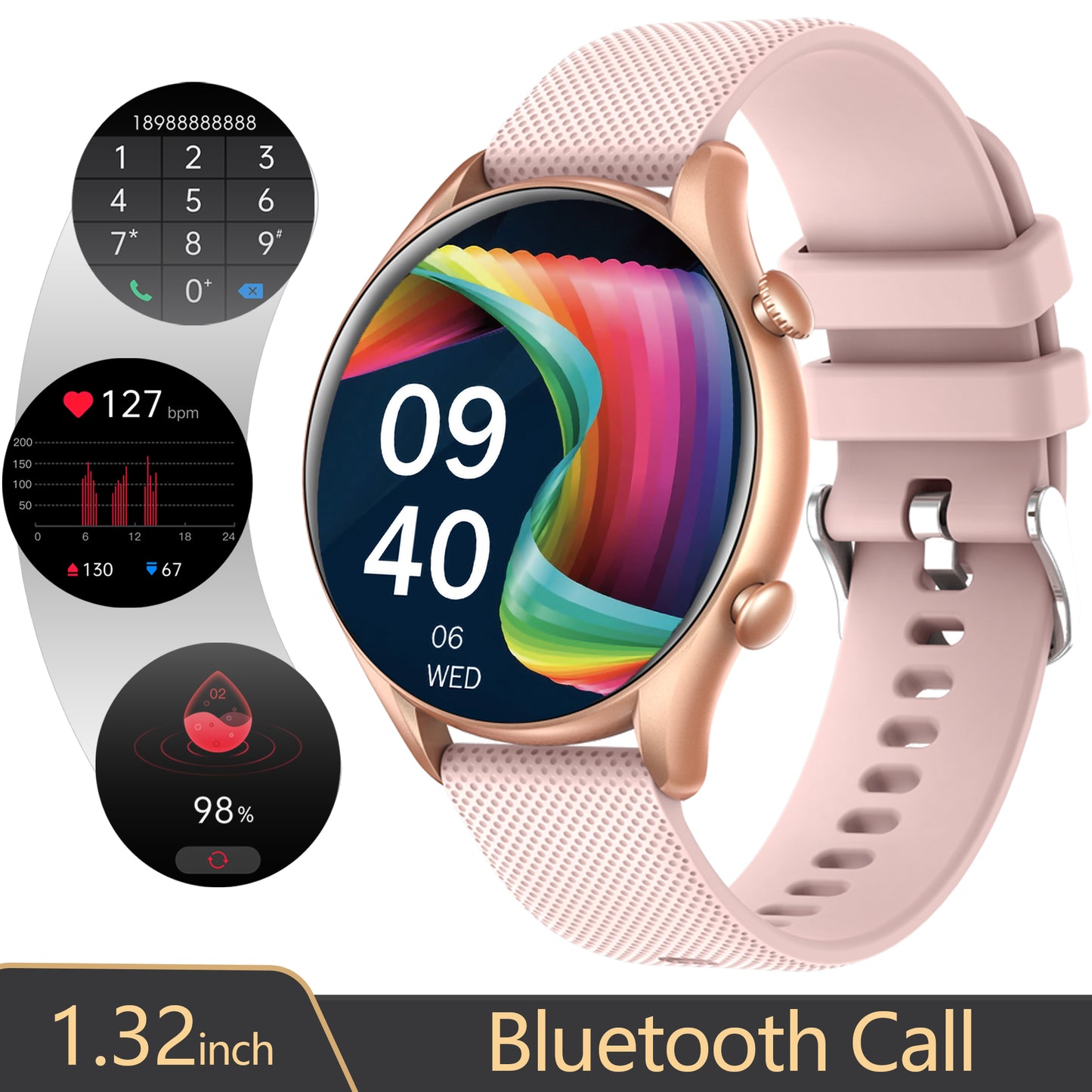 Ceas SmartWatch Tirana Fashion idealSTORE, Ecran IPS Full Touch Display, Bluetooth, Monitorizare Ritm Cardiac, Tensiunii Arteriale, Saturatia Sangelui, Somn, Vreme, Multi-Sport, Notificari Apeluri, SMS, Social Media, IP67, Long Battery, Gold Edition