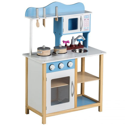 Bucatarie Multifunctionala Premium din LEMN, Blue CHEF DELUXE, Inaltime 85 cm, 5 Accesorii specifice ce vor oferi multe ore de distractie celor mici, Sporeste Dezvoltarea Abilitatilor si Incurajeaza Jocul de ROL