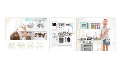 Bucatarie din LEMN PREMIUM idealSTORE KITCHEN DELUXE COLLECTION, Dimensiuni 92 x 74.5 x 25.5 cm, Echipata complet cu accesorii specifice si functii multiple, Dezvolta creativitatea si abilitatile manuale